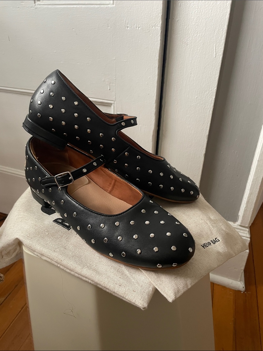 Bared Footwear Black Studded Mary Jane Flats